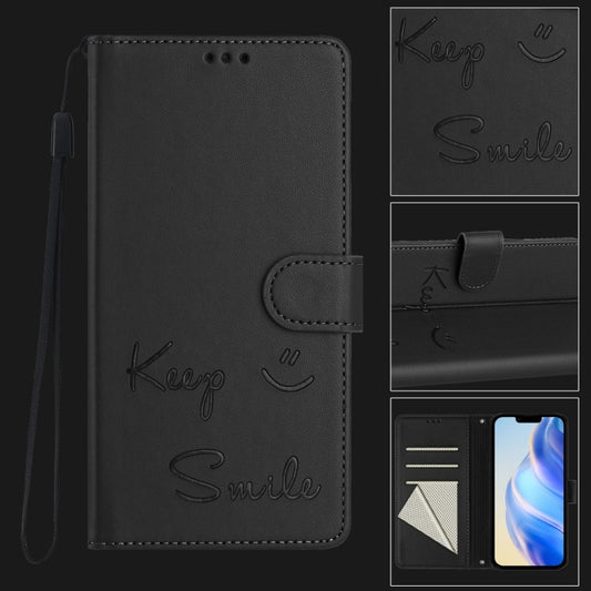 For iPhone 16 Smile Embossing RFID Leather Phone Case(Black) by buy2fix