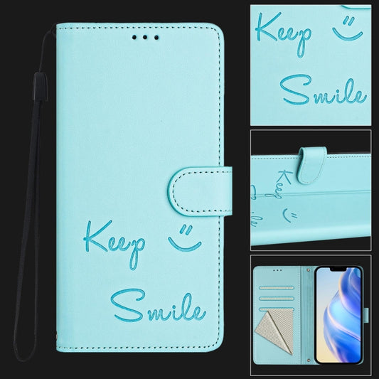 For iPhone SE 2024 Smile Embossing RFID Leather Phone Case(Mint Green) by buy2fix