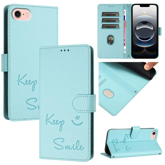For iPhone SE 2024 Smile Embossing RFID Leather Phone Case(Mint Green) by buy2fix