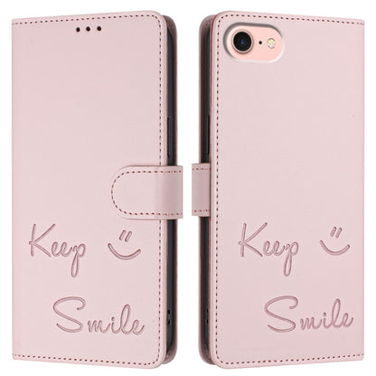 For iPhone SE 2024 Smile Embossing RFID Leather Phone Case(Pink) - More iPhone Cases by buy2fix | Online Shopping UK | buy2fix