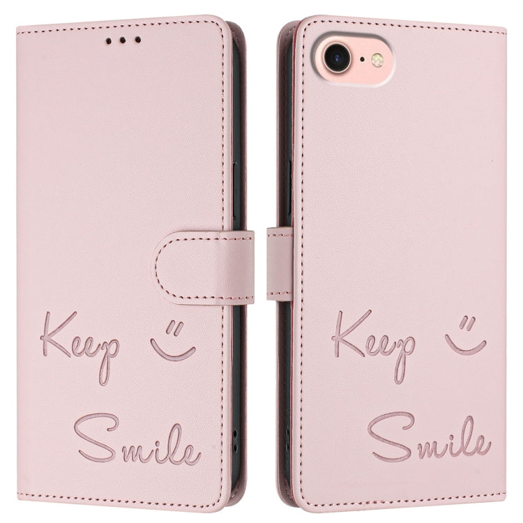 For iPhone SE 2024 Smile Embossing RFID Leather Phone Case(Pink) by buy2fix