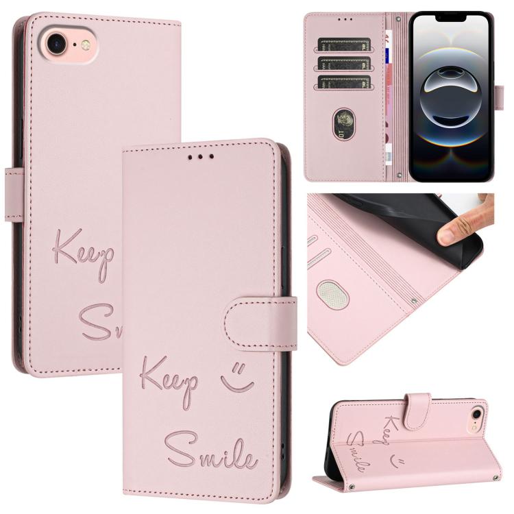 For iPhone SE 2024 Smile Embossing RFID Leather Phone Case(Pink) by buy2fix