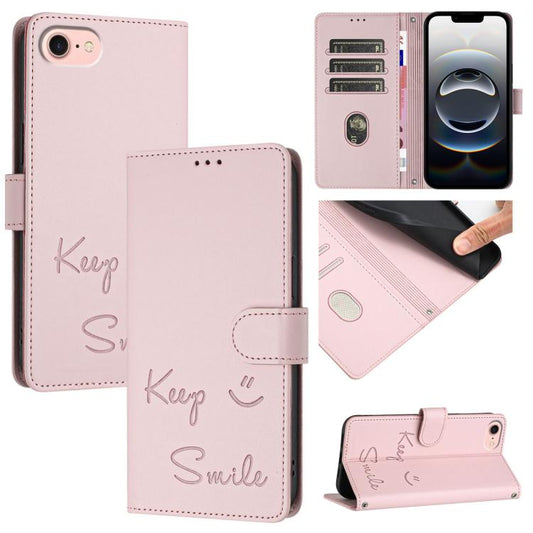 For iPhone SE 2024 Smile Embossing RFID Leather Phone Case(Pink) by buy2fix