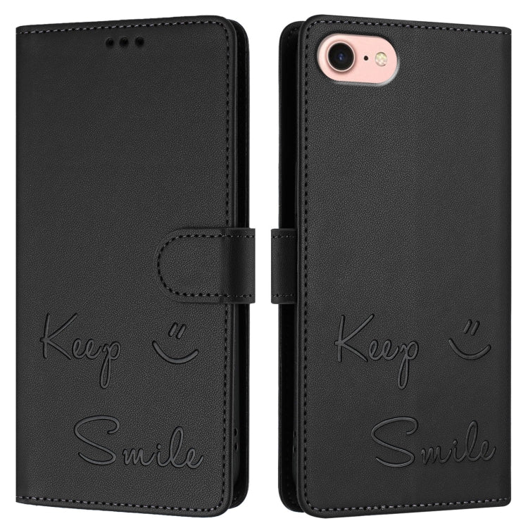 For iPhone SE 2024 Smile Embossing RFID Leather Phone Case(Black) by buy2fix