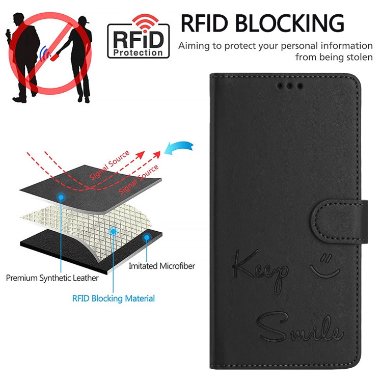 For iPhone SE 2024 Smile Embossing RFID Leather Phone Case(Black) by buy2fix