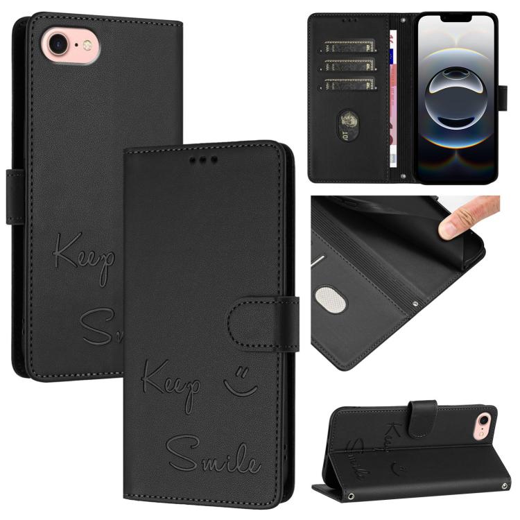 For iPhone SE 2024 Smile Embossing RFID Leather Phone Case(Black) by buy2fix