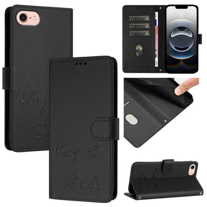 For iPhone SE 2024 Smile Embossing RFID Leather Phone Case(Black) by buy2fix