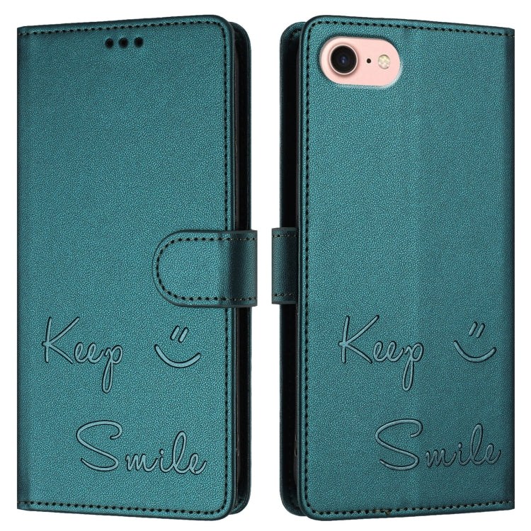 For iPhone SE 2024 Smile Embossing RFID Leather Phone Case(Peacock Green) by buy2fix