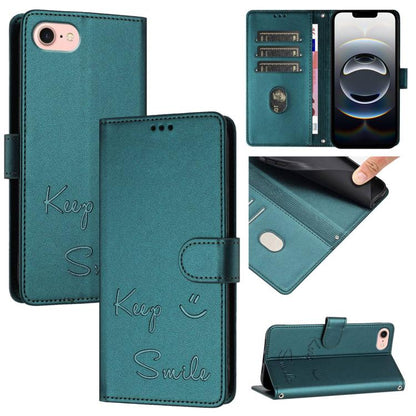 For iPhone SE 2024 Smile Embossing RFID Leather Phone Case(Peacock Green) by buy2fix