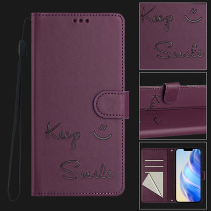 For iPhone SE 2024 Smile Embossing RFID Leather Phone Case(Violet) by buy2fix