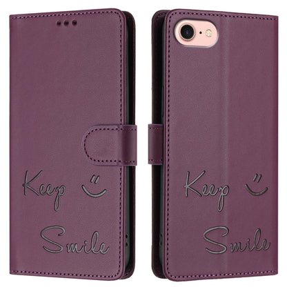 For iPhone SE 2024 Smile Embossing RFID Leather Phone Case(Violet) by buy2fix