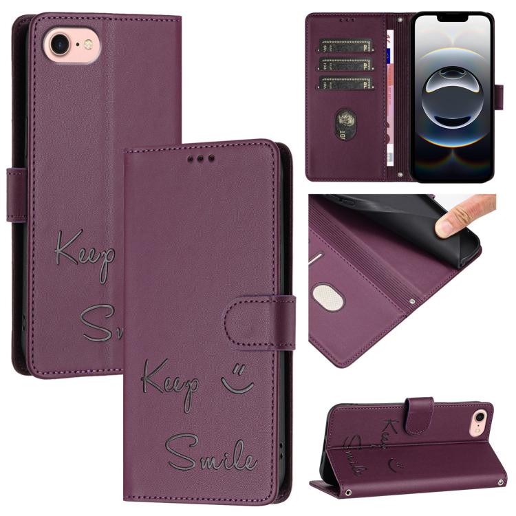 For iPhone SE 2024 Smile Embossing RFID Leather Phone Case(Violet) by buy2fix
