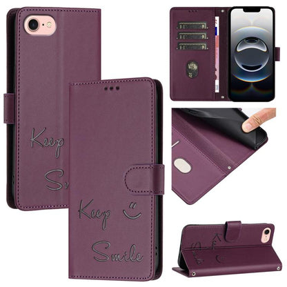 For iPhone SE 2024 Smile Embossing RFID Leather Phone Case(Violet) by buy2fix