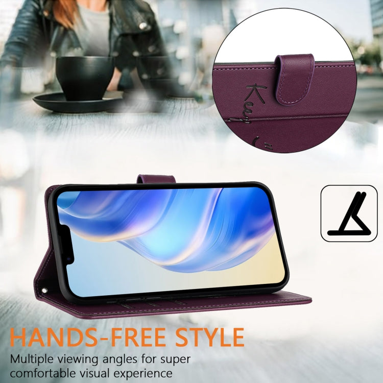 For iPhone SE 2024 Smile Embossing RFID Leather Phone Case(Violet) by buy2fix