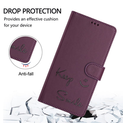 For iPhone SE 2024 Smile Embossing RFID Leather Phone Case(Violet) by buy2fix