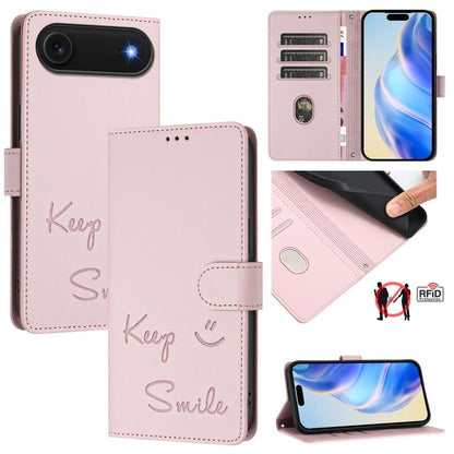 For iPhone Air Smile Embossing RFID Leather Phone Case(Pink) - iPhone Air Cases by buy2fix | Online Shopping UK | buy2fix