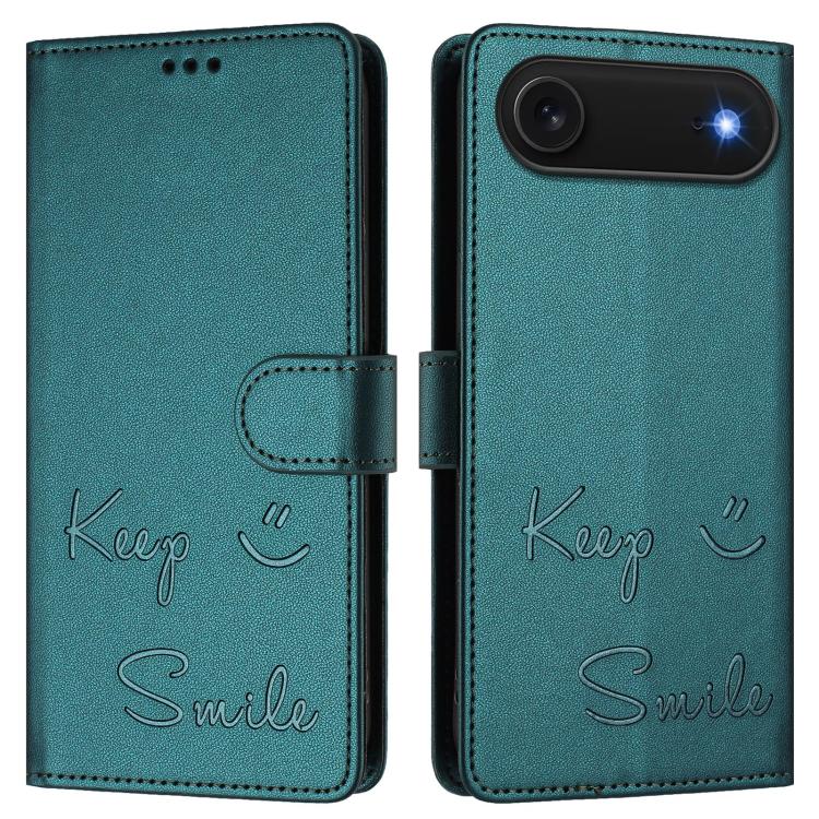 For iPhone Air Smile Embossing RFID Leather Phone Case(Peacock Green) - iPhone Air Cases by buy2fix | Online Shopping UK | buy2fix
