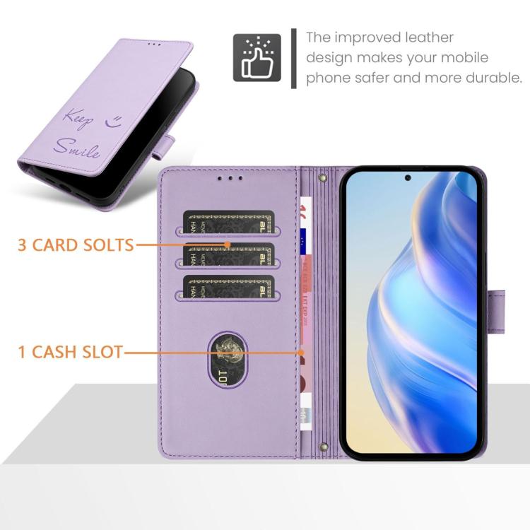 For iPhone Air Smile Embossing RFID Leather Phone Case(Light Purple) - iPhone Air Cases by buy2fix | Online Shopping UK | buy2fix