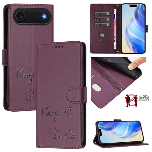 For iPhone Air Smile Embossing RFID Leather Phone Case(Violet) - iPhone Air Cases by buy2fix | Online Shopping UK | buy2fix
