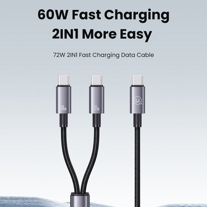 USAMS SJ740 1.2m 72W 2 in 1 Type-C Fast Charging Cable(Titanium Gray) - USB-C & Type-C Cable by USAMS | Online Shopping UK | buy2fix
