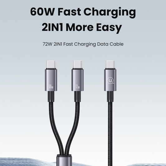 USAMS SJ740 1.2m 72W 2 in 1 Type-C Fast Charging Cable(Titanium Gray) - USB-C & Type-C Cable by USAMS | Online Shopping UK | buy2fix