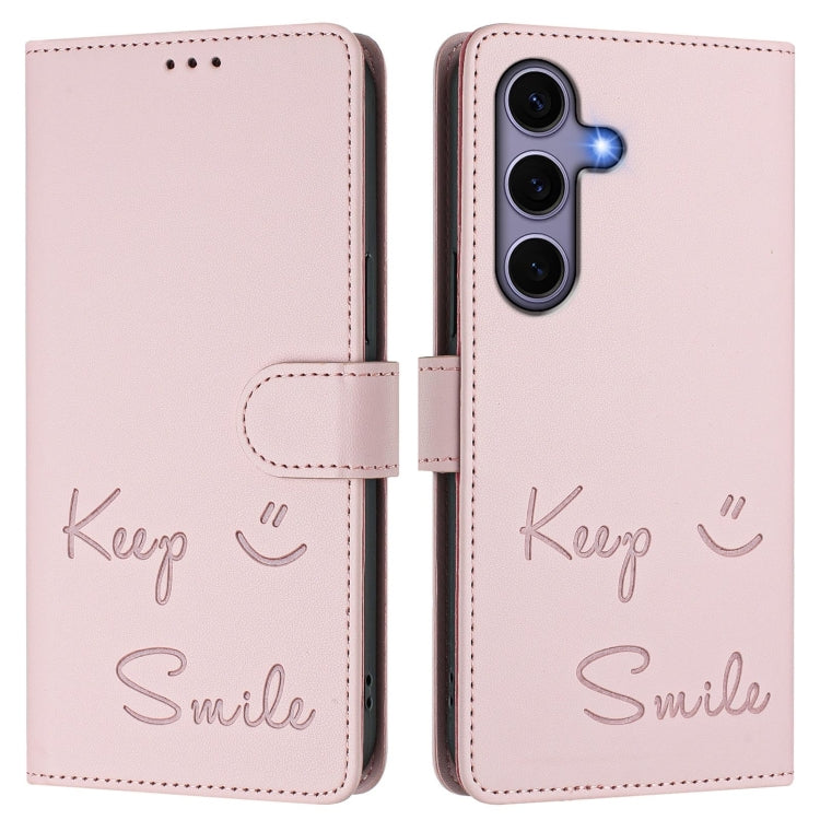 For Samsung Galaxy S25 5G Smile Embossing RFID Leather Phone Case(Pink) - Galaxy S25 5G Cases by buy2fix | Online Shopping UK | buy2fix