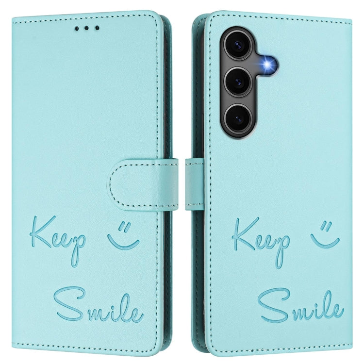 For Samsung Galaxy S25+ 5G Smile Embossing RFID Leather Phone Case(Mint Green) by buy2fix
