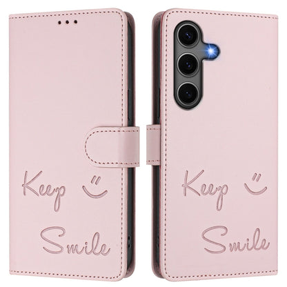 For Samsung Galaxy S25+ 5G Smile Embossing RFID Leather Phone Case(Pink) by buy2fix