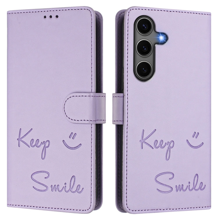 For Samsung Galaxy S25+ 5G Smile Embossing RFID Leather Phone Case(Light Purple) by buy2fix
