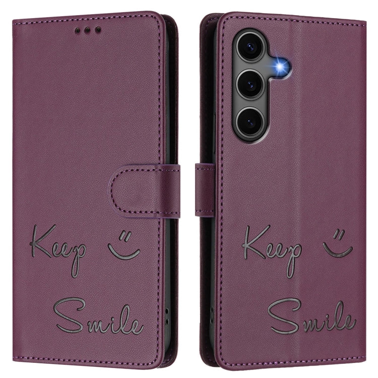 For Samsung Galaxy S25+ 5G Smile Embossing RFID Leather Phone Case(Violet) by buy2fix