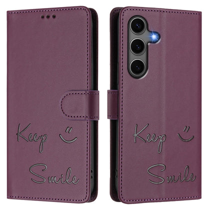 For Samsung Galaxy S25+ 5G Smile Embossing RFID Leather Phone Case(Violet) by buy2fix