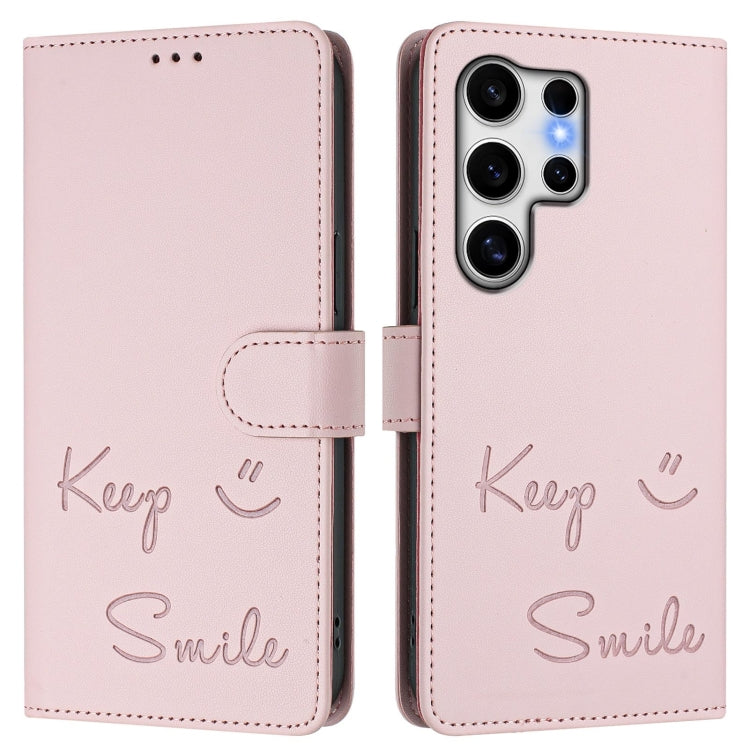 For Samsung Galaxy S25 Ultra 5G Smile Embossing RFID Leather Phone Case(Pink) - Galaxy S25 Ultra 5G Cases by buy2fix | Online Shopping UK | buy2fix