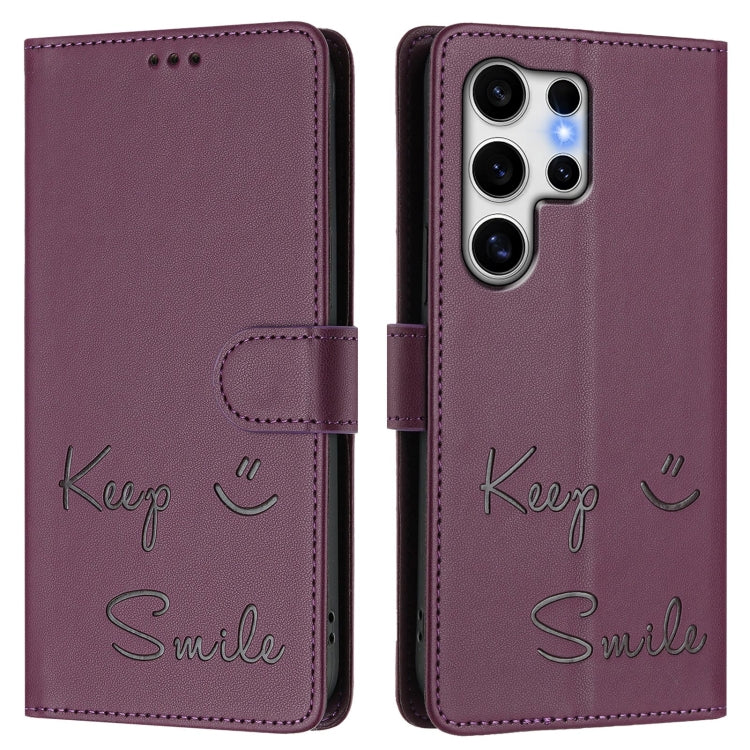 For Samsung Galaxy S25 Ultra 5G Smile Embossing RFID Leather Phone Case(Violet) - Galaxy S25 Ultra 5G Cases by buy2fix | Online Shopping UK | buy2fix