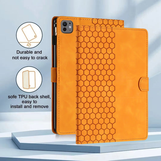 For iPad Pro 11 2025 / 2024 Honeycomb Embossed Leather Smart Tablet Case(Yellow) by buy2fix