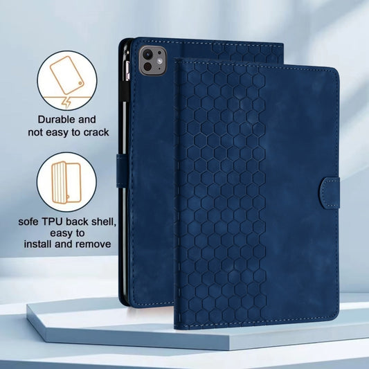 For iPad Pro 11 2025 / 2024 Honeycomb Embossed Leather Smart Tablet Case(Blue) by buy2fix
