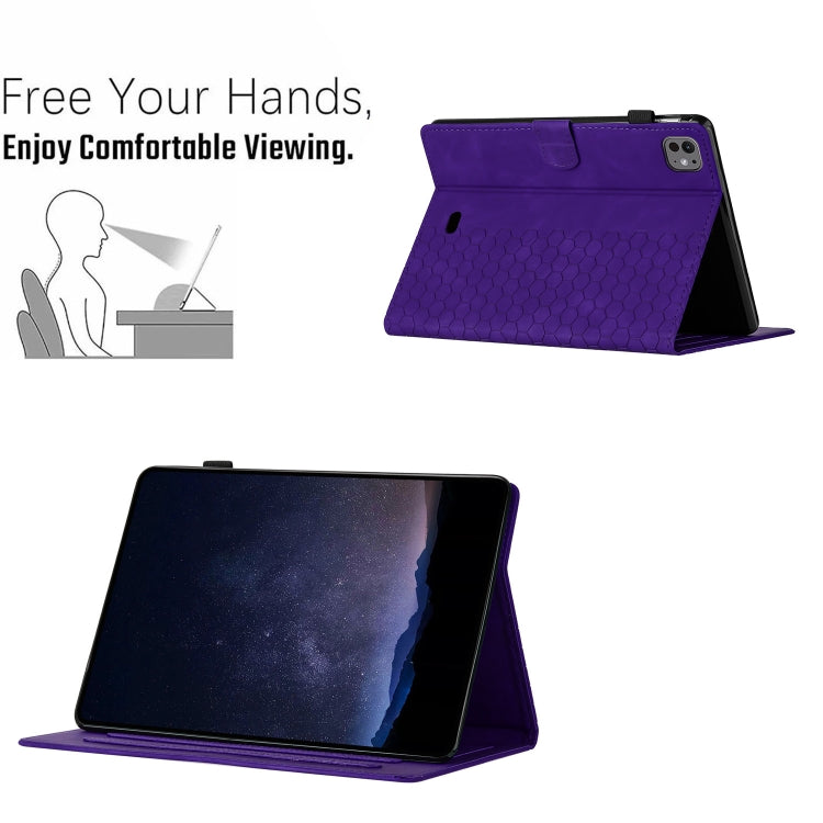 For iPad Pro 11 2024 / Air 10.9 2022 Honeycomb Embossed Leather Smart Tablet Case(Purple) - iPad Pro 11 2024 Cases by buy2fix | Online Shopping UK | buy2fix