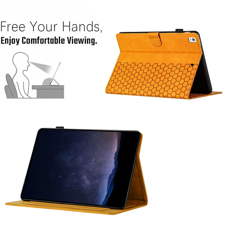 For iPad 10.2 2021 / 2020 / 10.5 2019 Honeycomb Embossed Leather Smart Tablet Case(Yellow) - iPad 10.2 Cases by buy2fix | Online Shopping UK | buy2fix