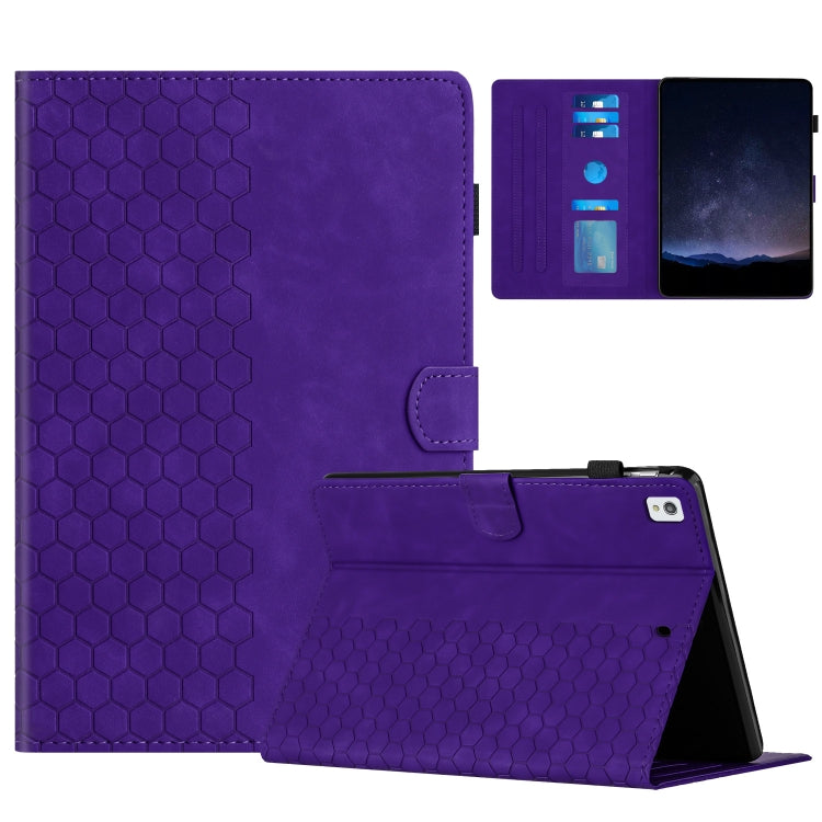 For iPad 10.2 2021 / 2020 / 10.5 2019 Honeycomb Embossed Leather Smart Tablet Case(Purple) - iPad 10.2 Cases by buy2fix | Online Shopping UK | buy2fix