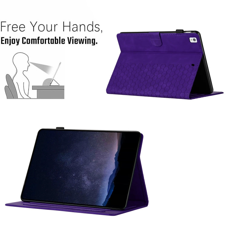 For iPad 10.2 2021 / 2020 / 10.5 2019 Honeycomb Embossed Leather Smart Tablet Case(Purple) - iPad 10.2 Cases by buy2fix | Online Shopping UK | buy2fix