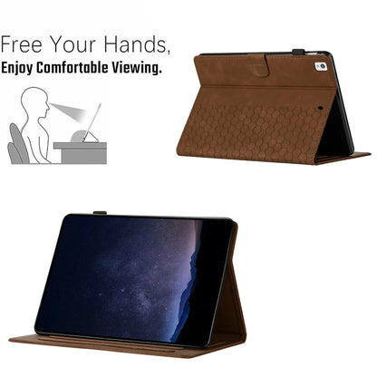 For iPad 10.2 2021 / 2020 / 10.5 2019 Honeycomb Embossed Leather Smart Tablet Case(Brown) - iPad 10.2 Cases by buy2fix | Online Shopping UK | buy2fix