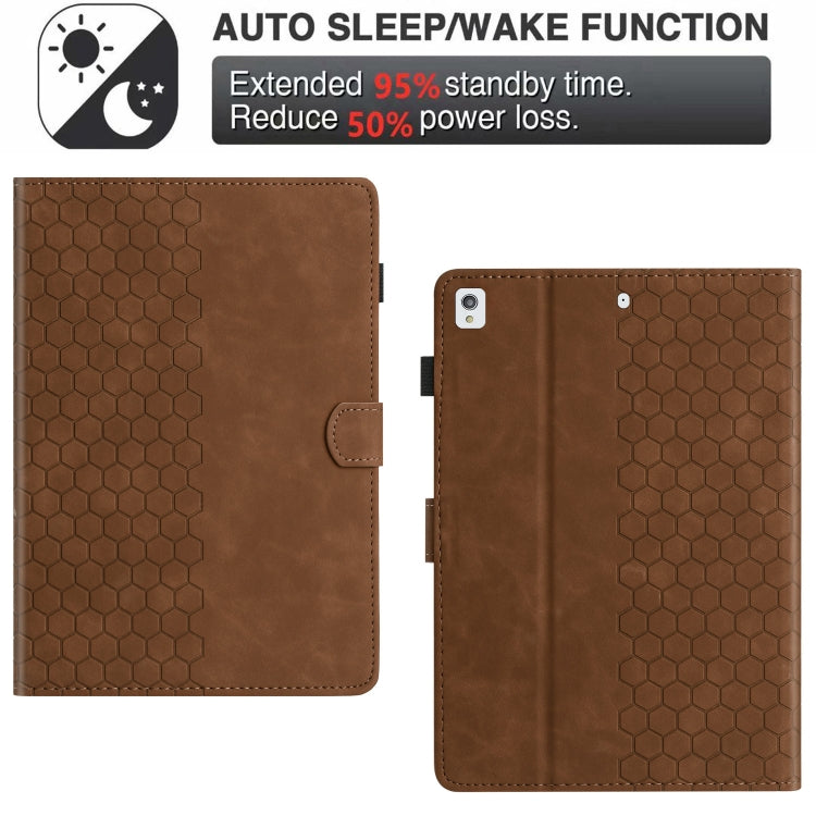 For iPad 10.2 2021 / 2020 / 10.5 2019 Honeycomb Embossed Leather Smart Tablet Case(Brown) - iPad 10.2 Cases by buy2fix | Online Shopping UK | buy2fix