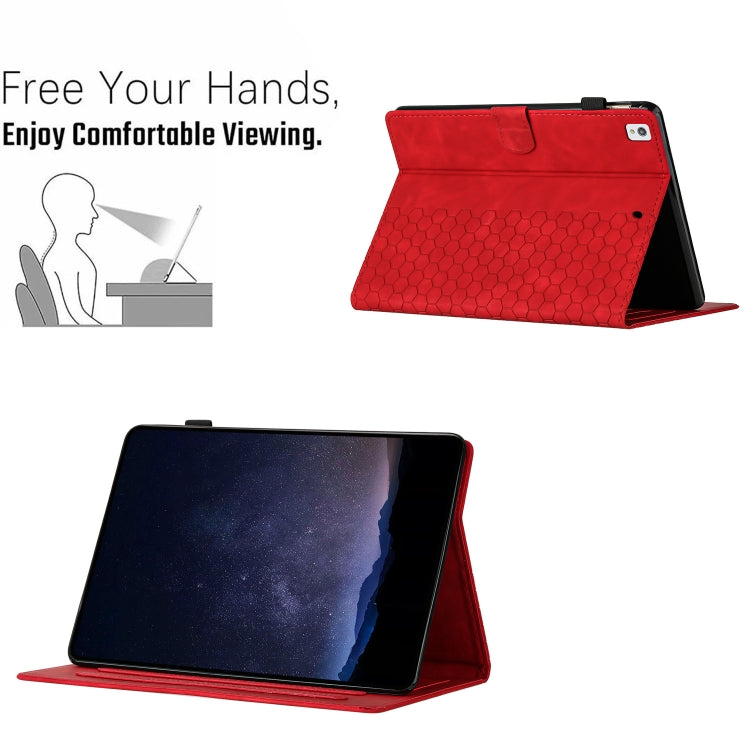 For iPad 10.2 2021 / 2020 / 10.5 2019 Honeycomb Embossed Leather Smart Tablet Case(Red) - iPad 10.2 Cases by buy2fix | Online Shopping UK | buy2fix
