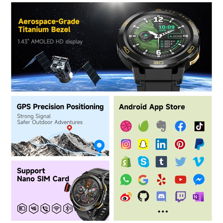 LEMFO Z1 1.43 inch AMOLED Screen Smart Watch, 4G Network Android 8.1, 4GB+64GB, Eurasian Version(Black) - Android Watch by LEMFO | Online Shopping UK | buy2fix