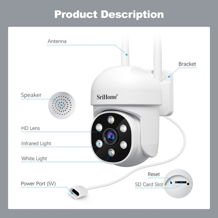 SriHome SH061 2MP AI Humanoid Tracking Infrared Night Vision Camera(UK Plug) - Wireless Camera by SriHome | Online Shopping UK | buy2fix