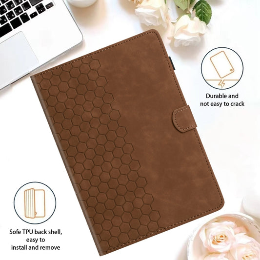 For Samsung Galaxy Tab S9 / S9 FE Honeycomb Embossed Leather Smart Tablet Case(Brown) by buy2fix