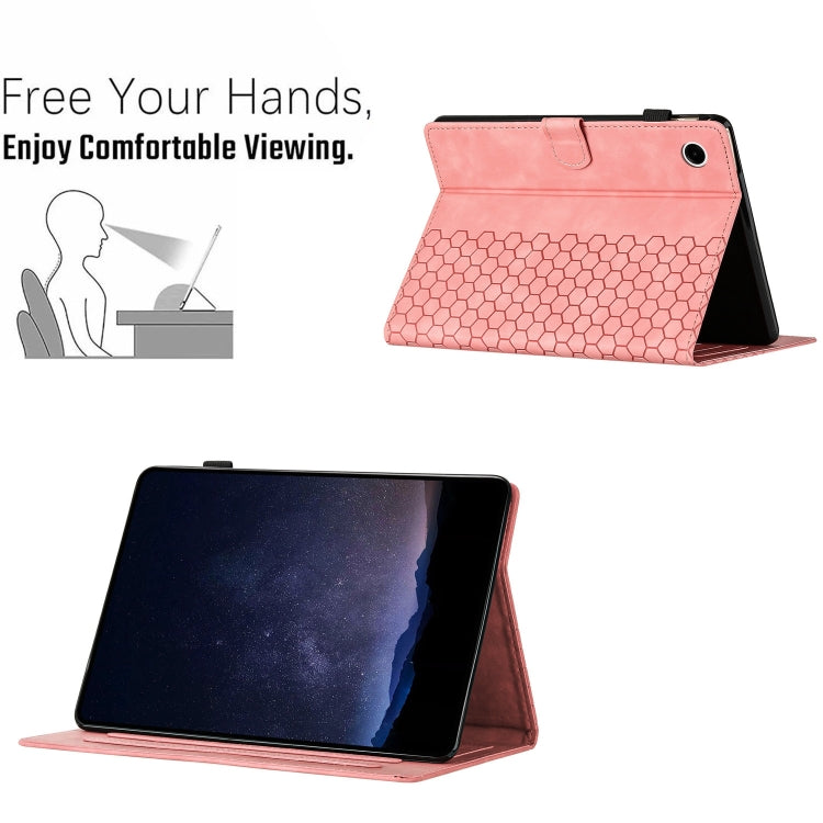 For Samsung Galaxy Tab A9 Honeycomb Embossed Leather Smart Tablet Case(Pink) - Galaxy Tab A9 by buy2fix | Online Shopping UK | buy2fix