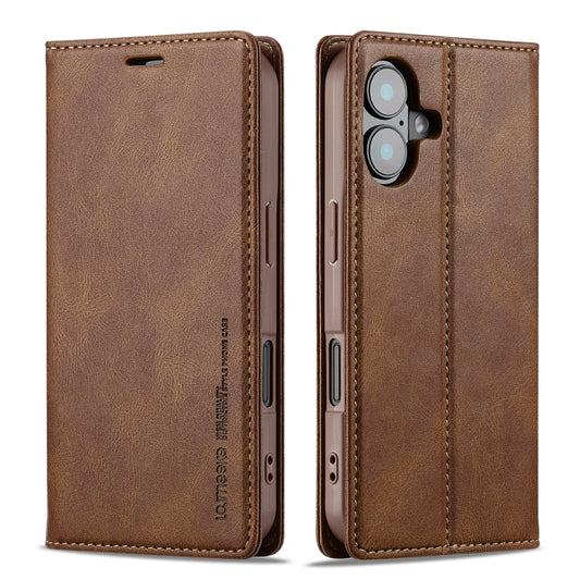 For iPhone 16 Plus LC.IMEEKE RFID Anti-theft Leather Phone Case(Brown) - iPhone 16 Plus Cases by LC.IMEEKE | Online Shopping UK | buy2fix