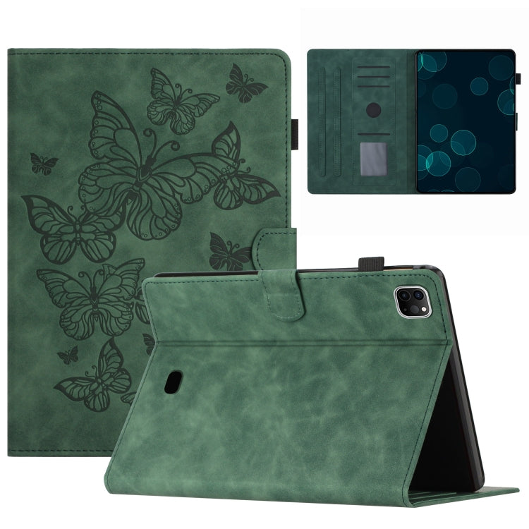 For iPad Pro 11 2024 Butterflies Embossed Leather Smart Tablet Case(Green) - iPad Pro 11 2024 Cases by buy2fix | Online Shopping UK | buy2fix