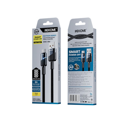 WK WDC-36a Intelligent Power-off 1m 6A USB to Type-C Fast Charging Data Cable(Black) - USB-C & Type-C Cable by WK | Online Shopping UK | buy2fix