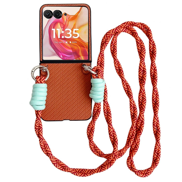For Motorola Razr 50 Woven Texture Phone Case With Colorful Lanyard(Brown) by buy2fix